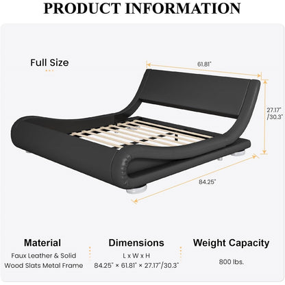 Base de cama tapizada moderna de color negro con cabecero curvado estilo trineo