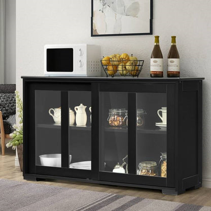 Mueble Aparador Buffet de Madera Negra para Cocina Comedor con Puerta Corredera de Cristal