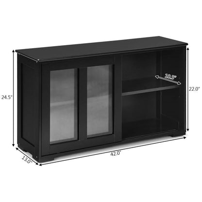 Mueble Aparador Buffet de Madera Negra para Cocina Comedor con Puerta Corredera de Cristal