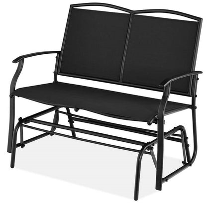 Columpio mecedora de 2 plazas con respaldo de malla para patio con apoyabrazos en color negro