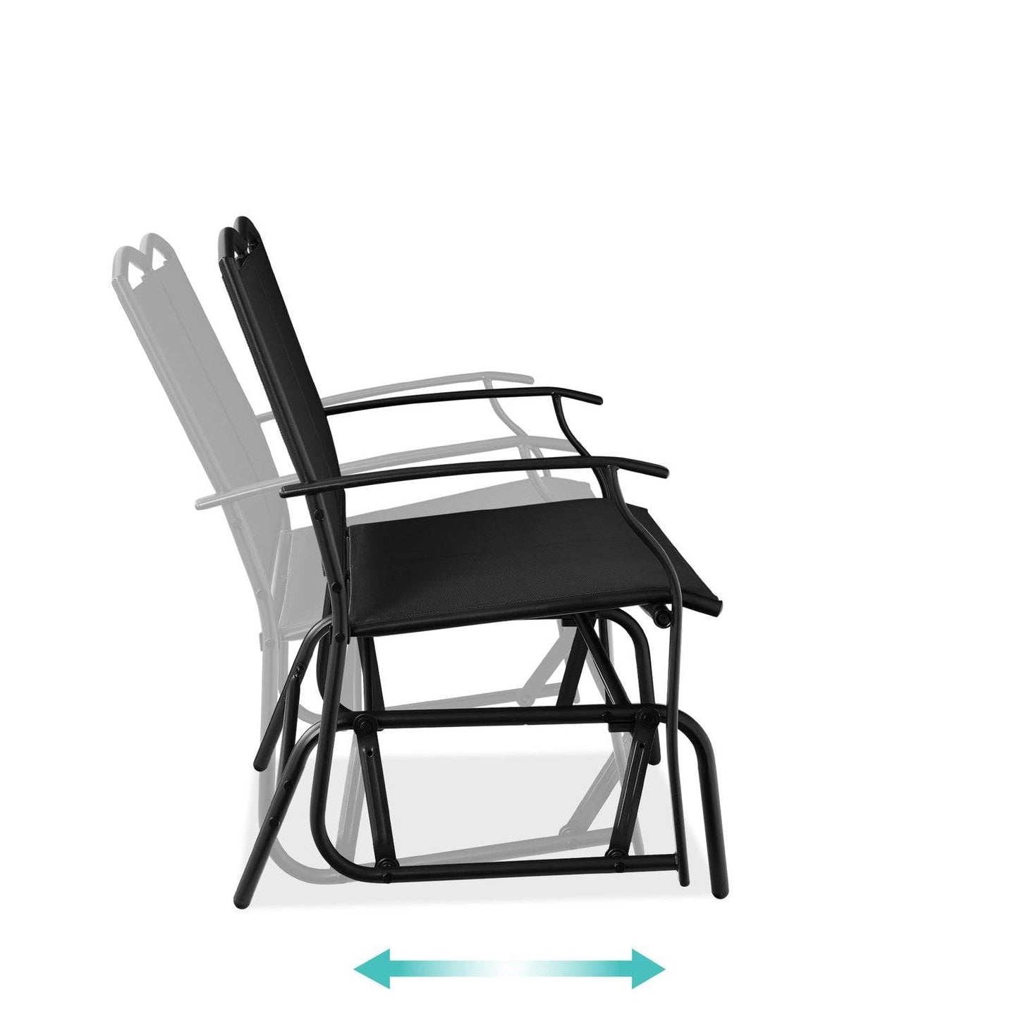 Columpio mecedora de 2 plazas con respaldo de malla para patio con apoyabrazos en color negro