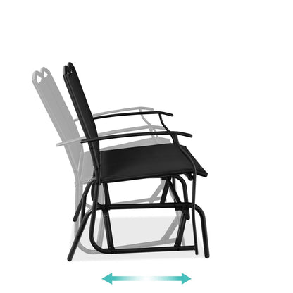 Columpio mecedora de 2 plazas con respaldo de malla para patio con apoyabrazos en color negro