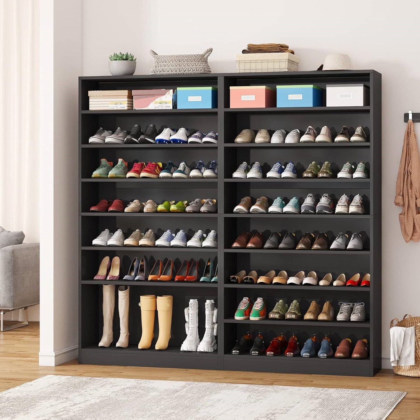 Mueble Zapatero de 8 Estantes con Acabado en Madera Negra
