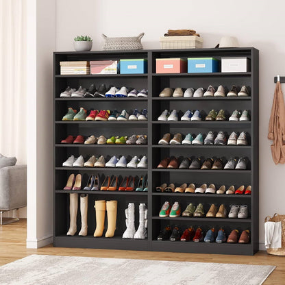 Mueble Zapatero de 8 Estantes con Acabado en Madera Negra