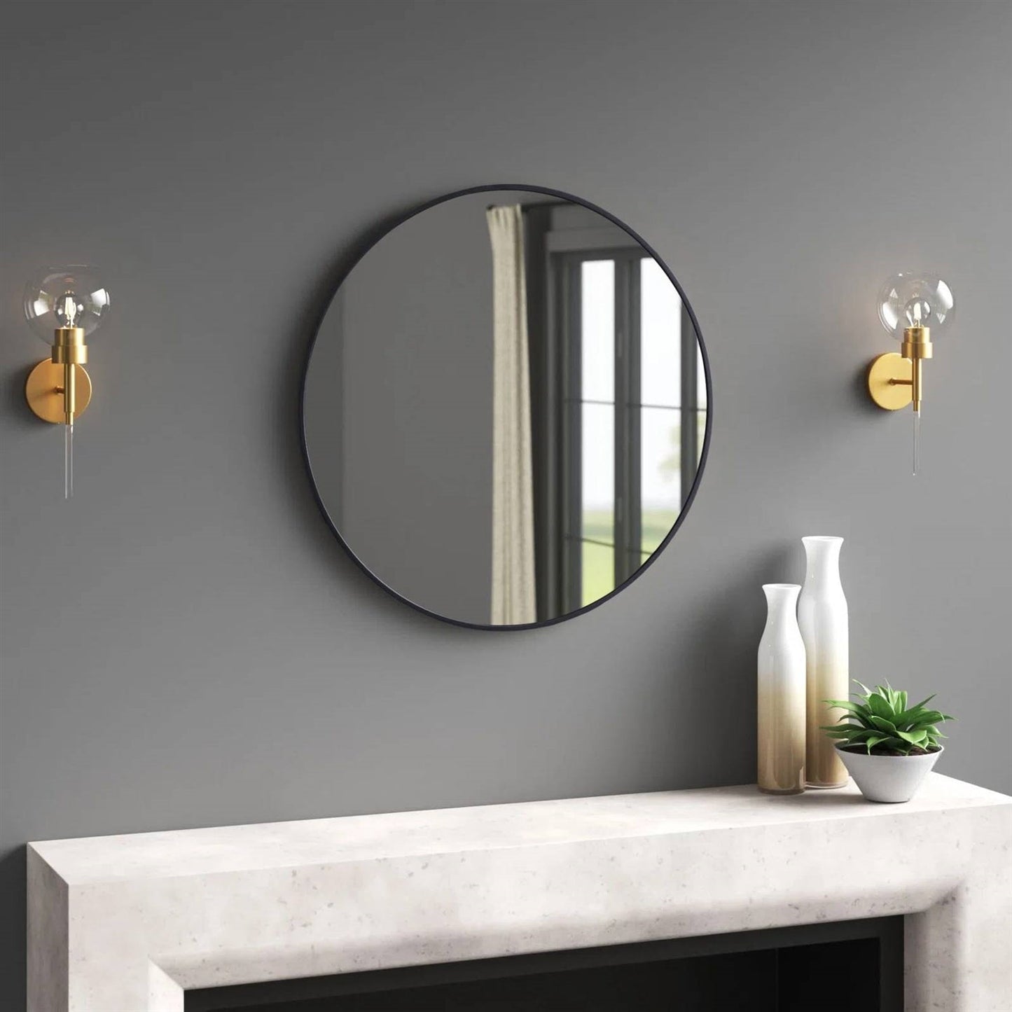 Espejo de pared redondo negro de 18 pulgadas - Espejo decorativo para sala de estar, dormitorio y baño
