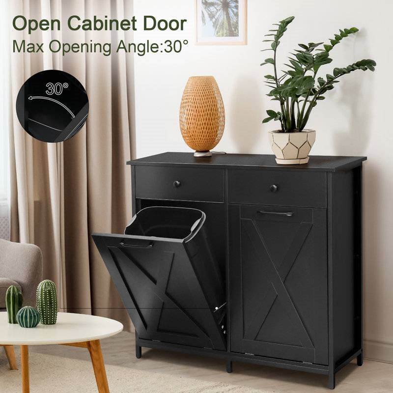 Almacenamiento negro multiusos con 2 cajones / 2 cubos inclinables de 10 galones para cocina/lavandería (basura/reciclaje)