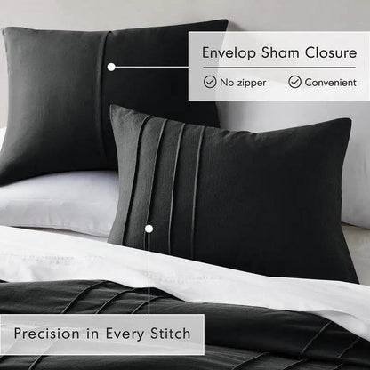 Full Queen Pleated Microfiber Comforter Set Black