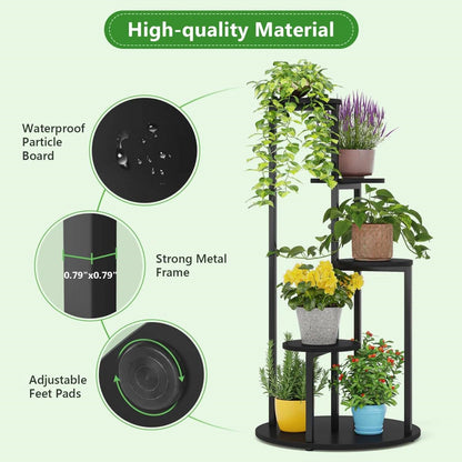 Modern 5-Tier Indoor Plant Stand in Black by HomePacific, metal frame with waterproof board on Tampa Home & Garden Store