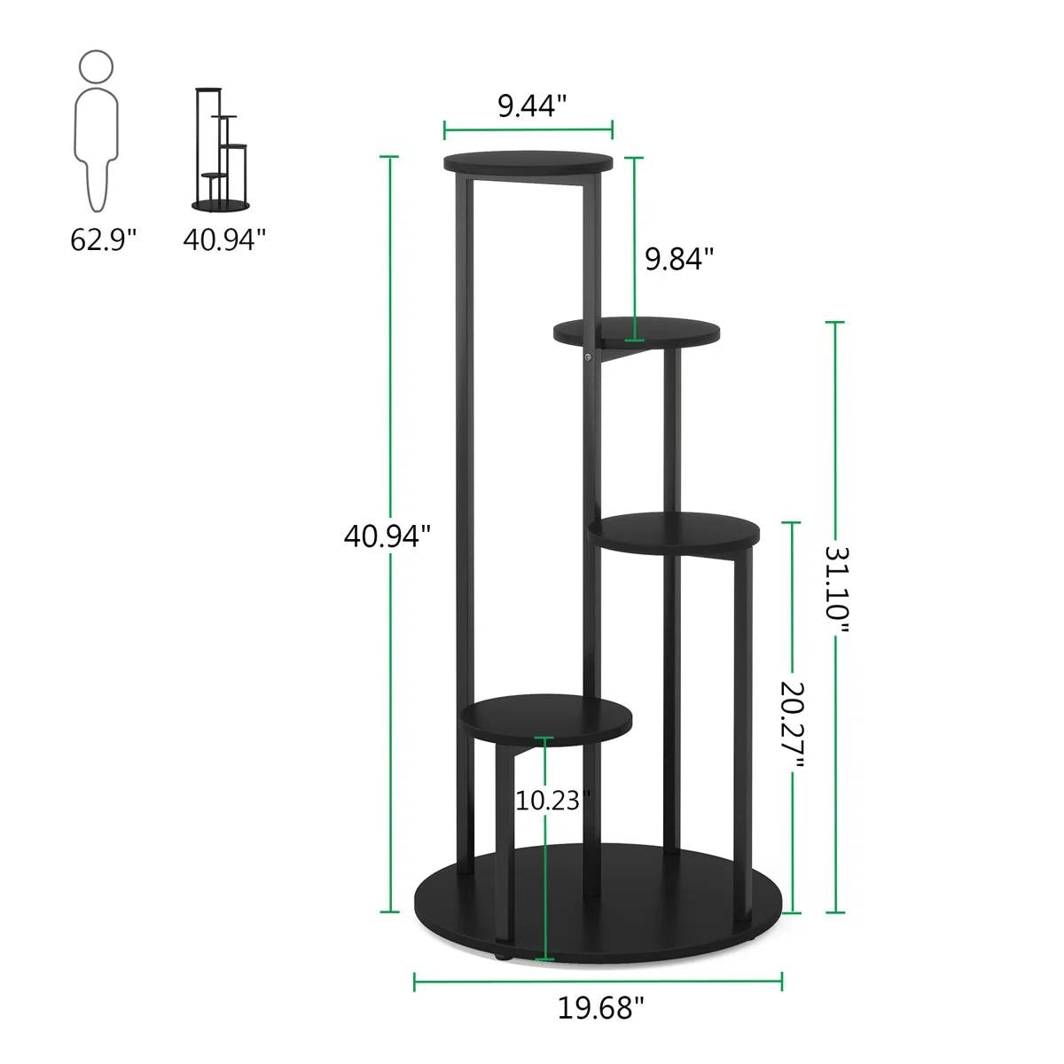 Modern 5-Tier Plant Stand in Black by HomePacific, black metal stand with five shelves on Tampa Home & Garden Store