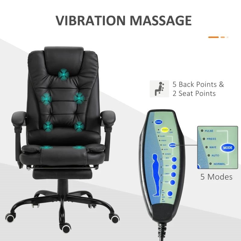 Silla Ejecutiva de Oficina Ajustable con Masaje y Respaldo Alto Vibratorio, 7 Modos, Negra