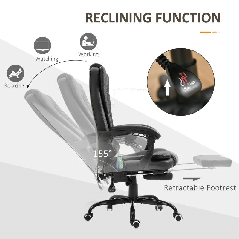Silla Ejecutiva de Oficina Ajustable con Masaje y Respaldo Alto Vibratorio, 7 Modos, Negra