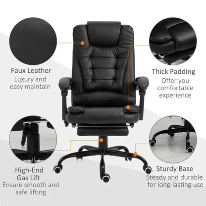 Silla Ejecutiva de Oficina Ajustable con Masaje y Respaldo Alto Vibratorio, 7 Modos, Negra