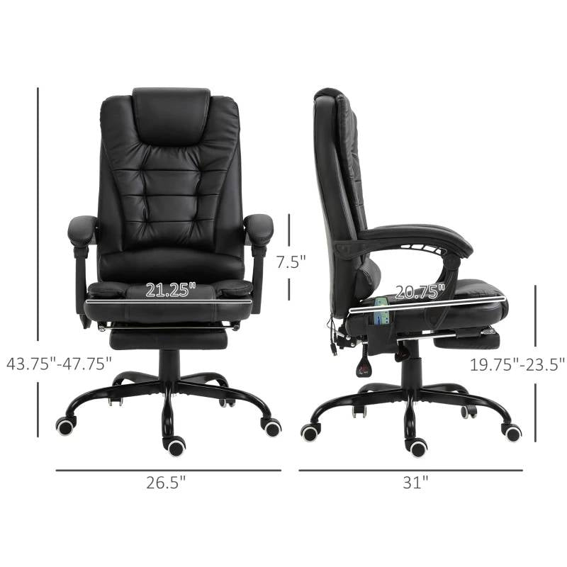 Silla Ejecutiva de Oficina Ajustable con Masaje y Respaldo Alto Vibratorio, 7 Modos, Negra