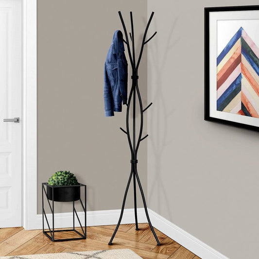 74-inch Freestanding Black Metal Coat Rack Entryway Hall Tree Umbrella Stand - Tampa Home & Garden Store