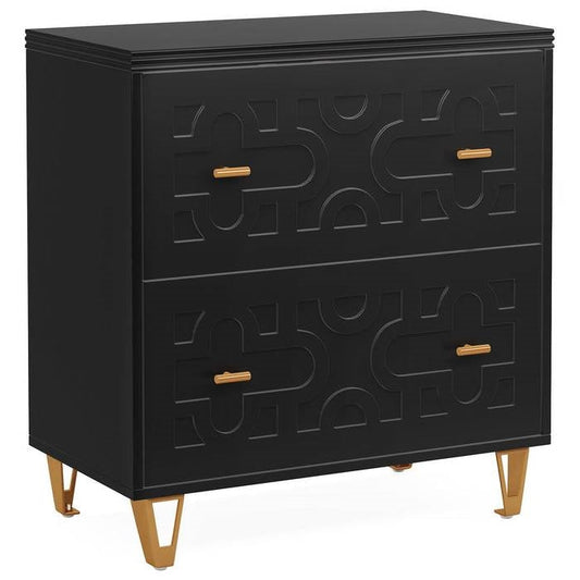 Retro Black/Gold Geometric Scroll 2 Drawer Filing Cabinet Printer Stand - Tampa Home & Garden Store