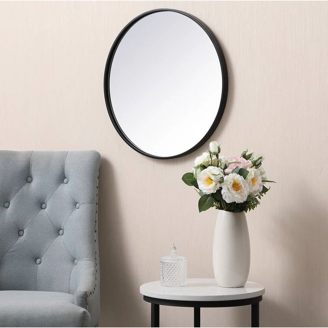 Espejo de pared redondo de 32 pulgadas en negro - Espejo decorativo para dormitorio, sala de estar o baño