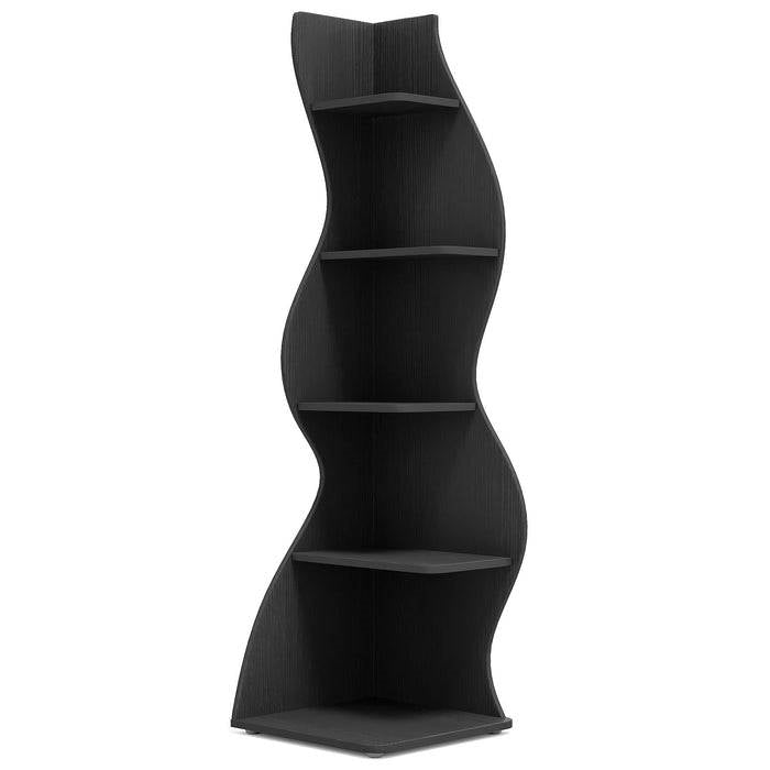 Modern 5 Shelf Corner Bookcase in Black Wood Finish