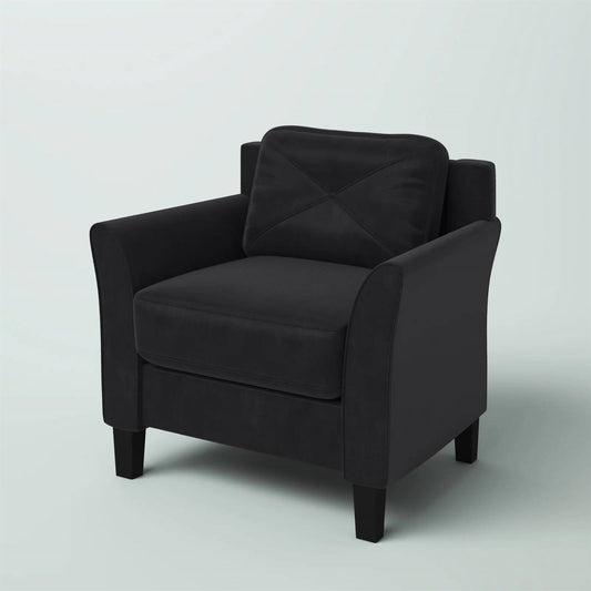 Black Microfiber Upholstered Armchair Flared Arm Chair with Tufted Back Cushion - Tampa Home & Garden Store