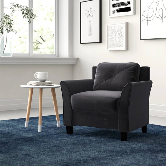 Black Microfiber Upholstered Armchair Flared Arm Chair with Tufted Back Cushion - Tampa Home & Garden Store