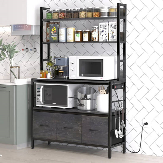 Estantería de cocina de metal negro de 4 estantes con armarios de almacenamiento inferiores