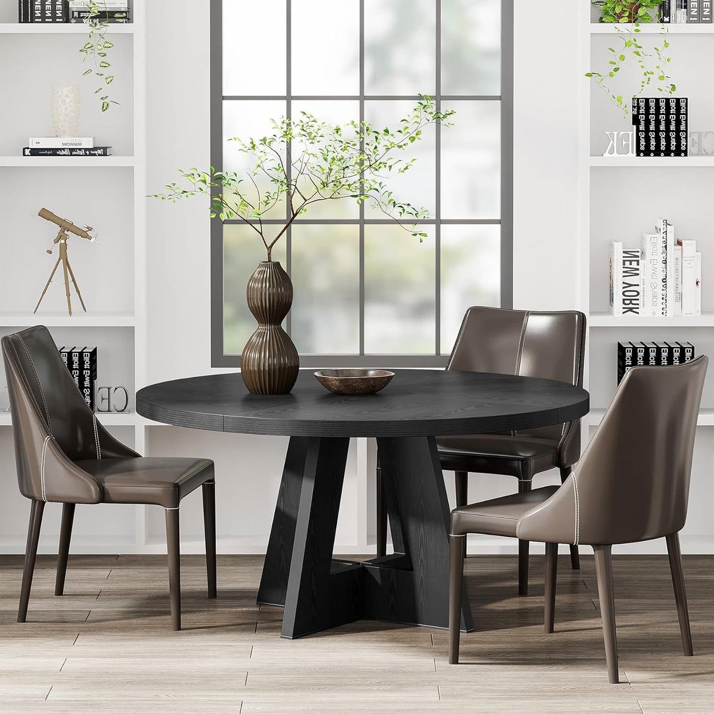 Modern Farmhouse 47-inch Round Kitchen Dining Table in Black Wood Finish