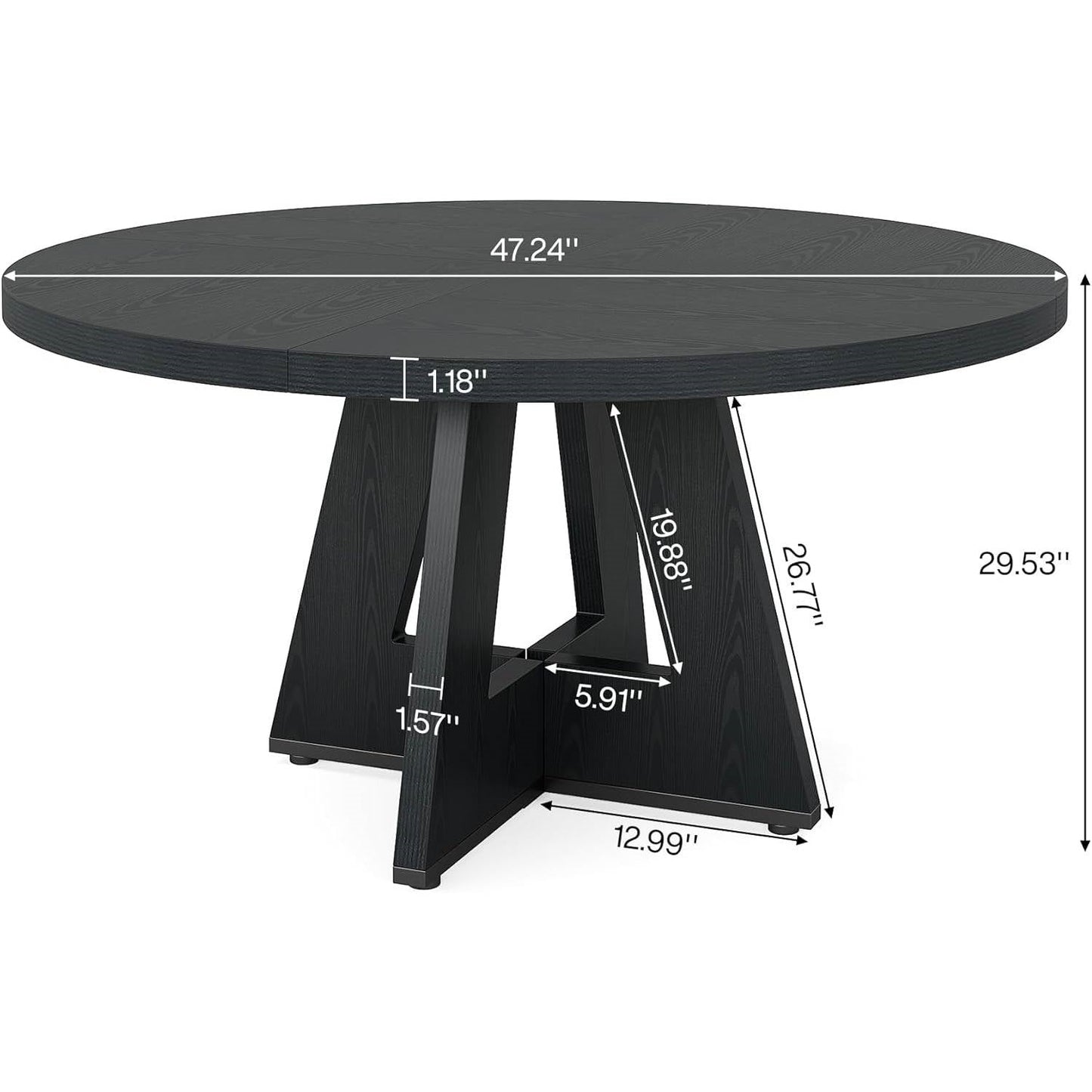 Modern Farmhouse 47-inch Round Kitchen Dining Table in Black Wood Finish