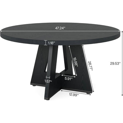 Modern Farmhouse 47-inch Round Kitchen Dining Table in Black Wood Finish