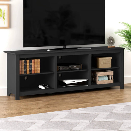 Farmhouse TV Stand in Black Wood Finish - for TVs up to 70-inch - Tampa Home & Garden Store