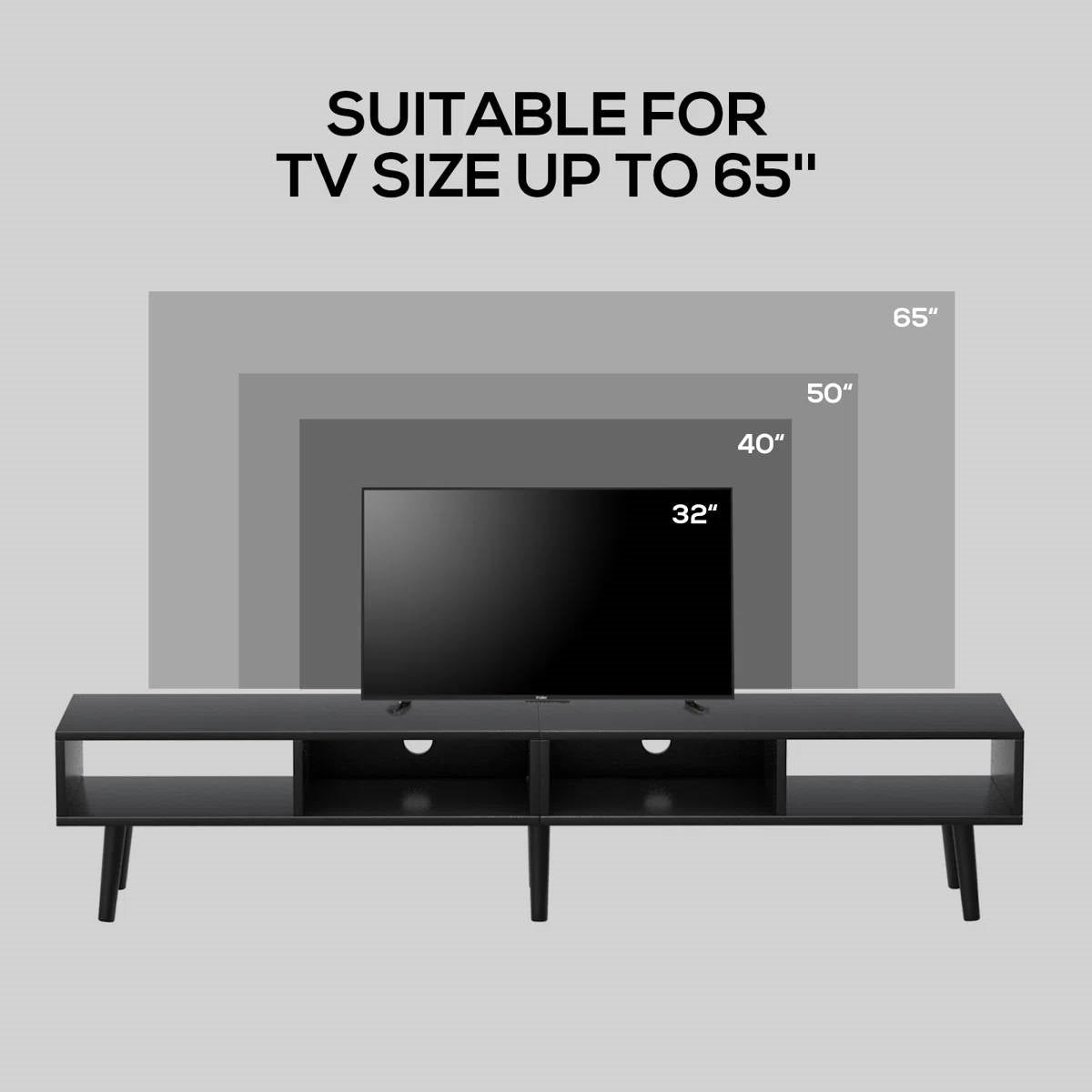 Mueble para TV de estilo moderno de mediados de siglo con acabado de madera negra - para televisores de hasta 65 pulgadas