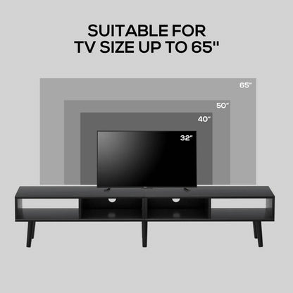 Mueble para TV de estilo moderno de mediados de siglo con acabado de madera negra - para televisores de hasta 65 pulgadas