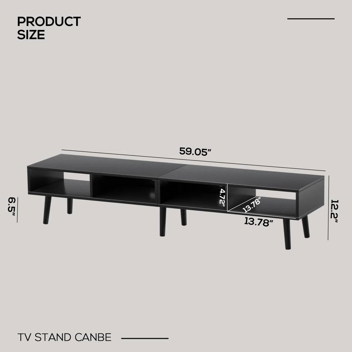 Mueble para TV de estilo moderno de mediados de siglo con acabado de madera negra - para televisores de hasta 65 pulgadas