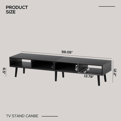 Mueble para TV de estilo moderno de mediados de siglo con acabado de madera negra - para televisores de hasta 65 pulgadas