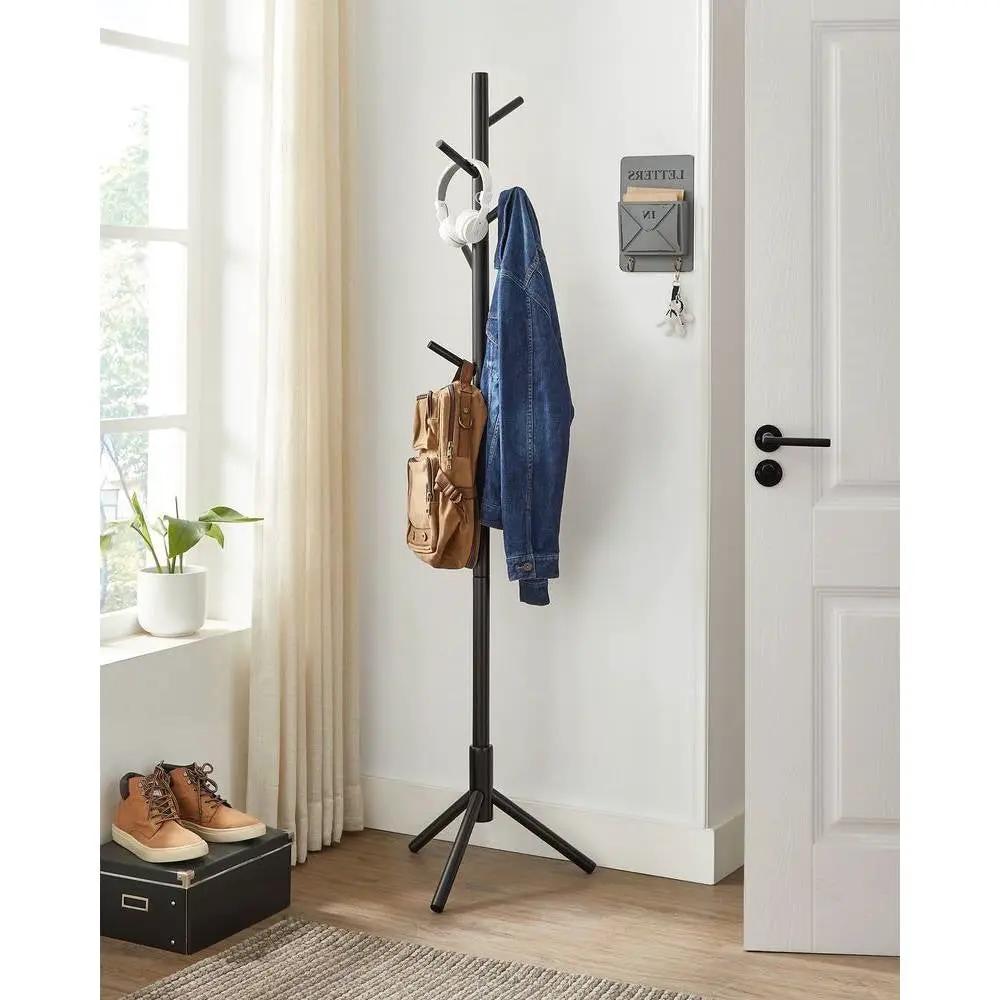 Modern solid wood coat rack in black finish with 8 hooks, freestanding tripod by HomePacific on Tampa Home & Garden Store