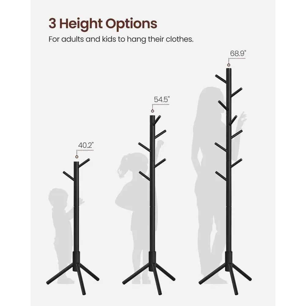 Modern solid wood coat rack in black finish with 8 hooks and 3 height options HomePacific on Tampa Home & Garden Store