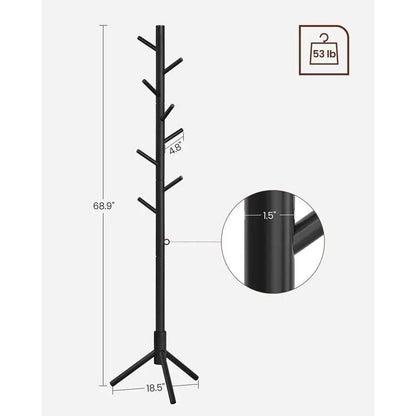 Modern solid wood coat rack in black with 8 hooks by HomePacific, 68.9 in tall on Tampa Home & Garden Store