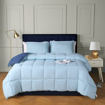 Juego de edredón tradicional reversible de microfibra de 3 piezas para cama individual/individual XL en azul marino