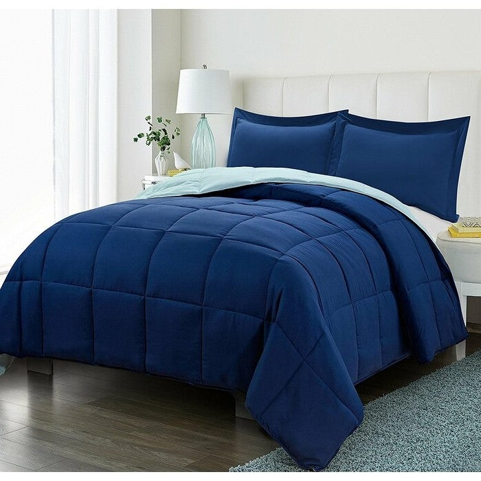 Juego de edredón tradicional reversible de microfibra de 3 piezas para cama individual/individual XL en azul marino