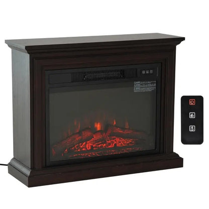 Calefactor eléctrico para chimenea, de 31 pulgadas, marrón oscuro, efecto de llama regulable y repisa con control remoto