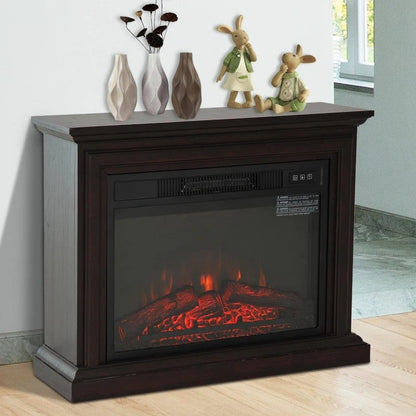 Calefactor eléctrico para chimenea, de 31 pulgadas, marrón oscuro, efecto de llama regulable y repisa con control remoto