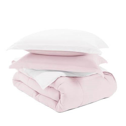 Juego de edredón reversible de microfibra de 3 piezas King/Cal King rosa rubor y blanco