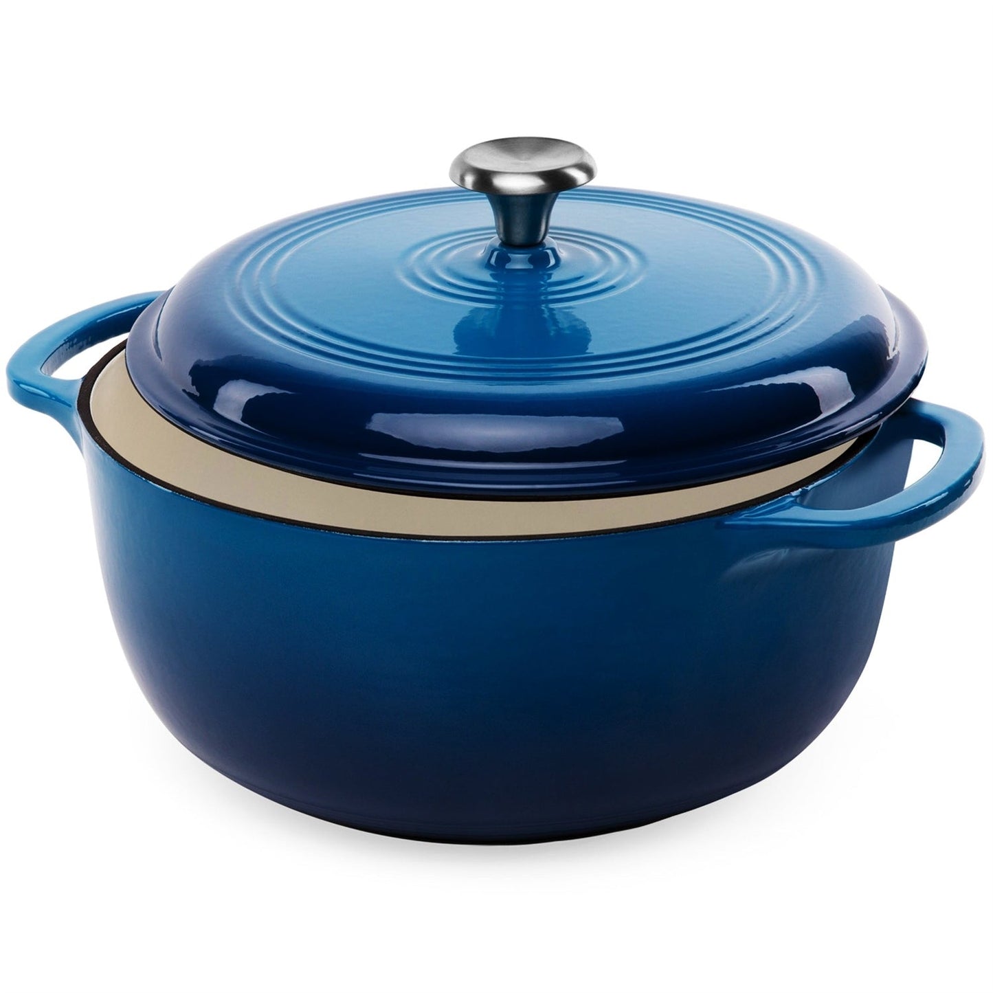 Olla de hierro fundido esmaltada de 6 cuartos de galón, azul, grande, para cocina