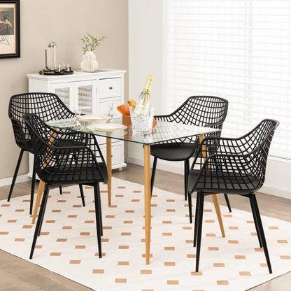 Juego de 4 sillas de comedor de malla negra modernas de mediados de siglo con respaldo ergonómico