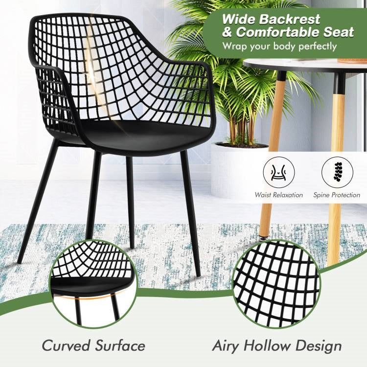 Juego de 4 sillas de comedor de malla negra modernas de mediados de siglo con respaldo ergonómico