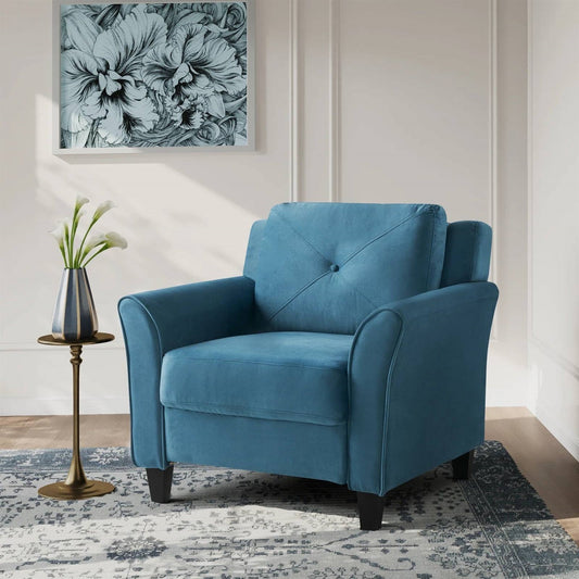 Blue Microfiber Upholstered Armchair Flared Arm Chair with Tufted Back Cushion - Tampa Home & Garden Store