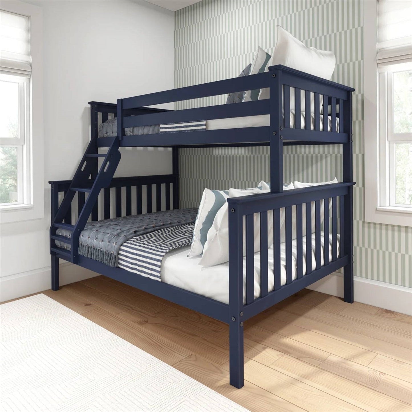 Litera de madera maciza Twin sobre Full en acabado azul marino oscuro