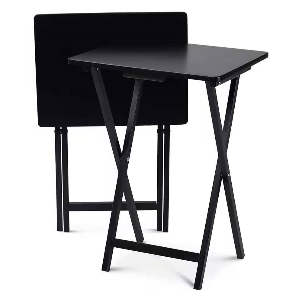 Juego de 2 - Bandeja de TV Plegable con Acabado de Madera Negra