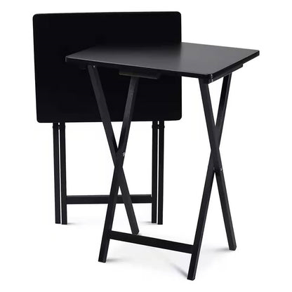 Juego de 2 - Bandeja de TV Plegable con Acabado de Madera Negra