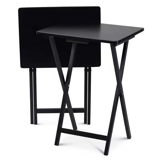 Set of 2 - Folding TV Tray Table Set in Black Wood Finish - Tampa Home & Garden Store