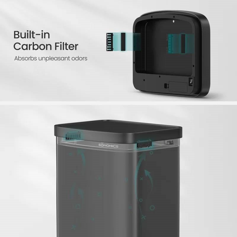 Black 13-Gallon Kitchen Trash Can with Motion Sensor Lid and Carbon Filter