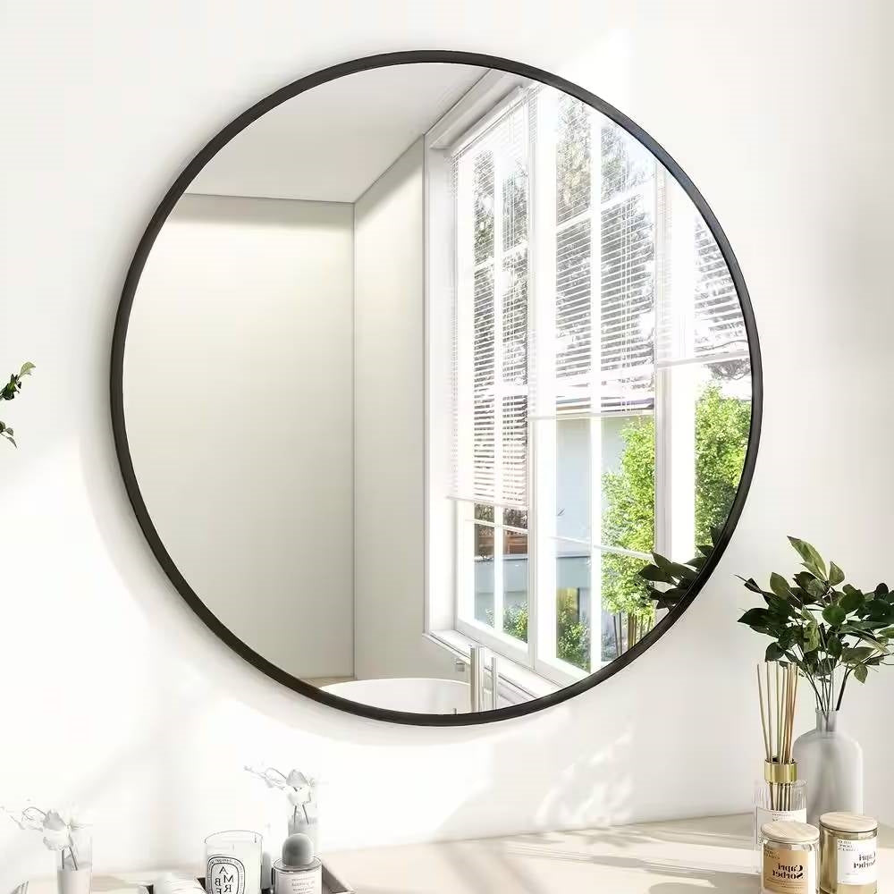 Espejo de pared circular para baño de 30 pulgadas con marco negro